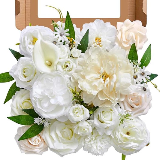 Artificial Flowers, White Silk Flowers for DIY Wedding Bridal Bouquets, Fake Cake Flowers for Centerpieces,Baby Shower, Table Arrangement, Home Party Decorations