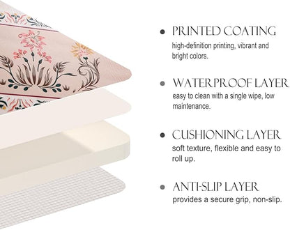 ISAENNE Floral Placemats Set of 6,Brown Rectangular PVC Placemats, Waterproof and Heat-Resistant British Style.Decoration for Kitchen, Dining, Parties, Holiday,12"*17"