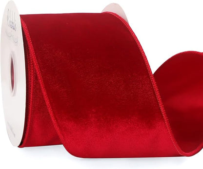 Ribbli Red Velvet Wired Ribbon 4 Inch Velvet with Satin Christmas Ribbon for Gift Wrapping Christmas Tree Decoration Crafts Wreaths Supplies-Continuous 10 Yards