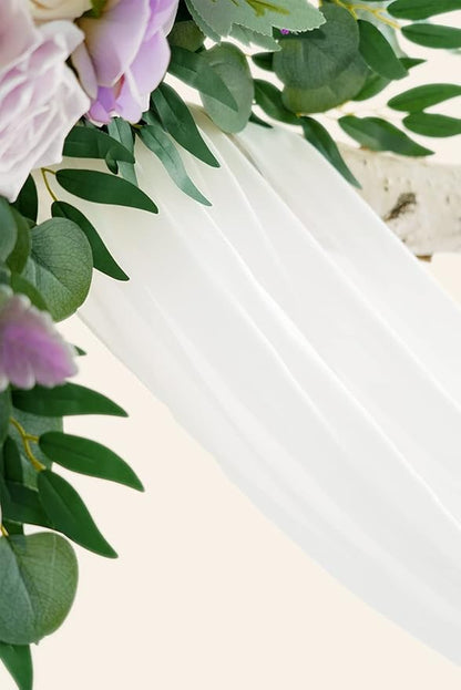 ponatia Purple Wedding Arch Flowers Kit (Pack of 3) with 26Ft White Arch Draping Fabric, Wedding Flowers Garlands Floral Arrangement Swag for Ceremony and Reception Wedding Decoration (Dusty Lilac)
