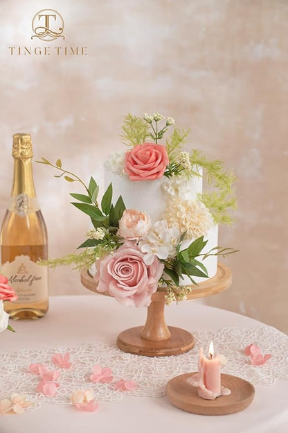 TINGE TIME Artificial Flowers Combo Mix Silk Flowers Pink Roses w/stem for DIY Wedding Bridal Bouquets Baby Shower Floral Arrangement Table Centerpieces Home Decorations (Pink & Champagne)