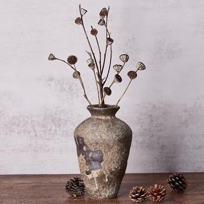 Wabi Sabi Decor Rusty Vintage Vase - 8.7" Tall Rustic Farmhouse Wabi Sabi Vase for Centerpiece, Textured Pottery Flower Vases for Home Decorative, Table, Living Room, Bedroom, Bathroom, Kitchen