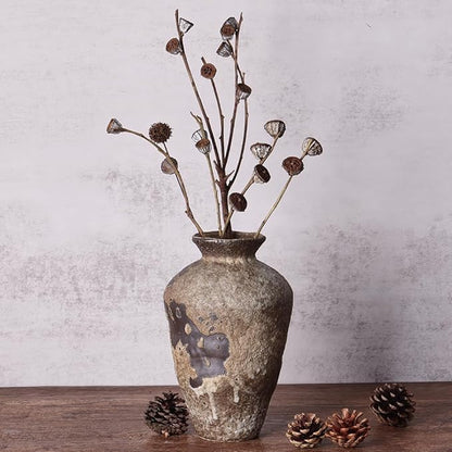 Wabi Sabi Decor Rusty Vintage Vase - 8.7" Tall Rustic Farmhouse Wabi Sabi Vase for Centerpiece, Textured Pottery Flower Vases for Home Decorative, Table, Living Room, Bedroom, Bathroom, Kitchen