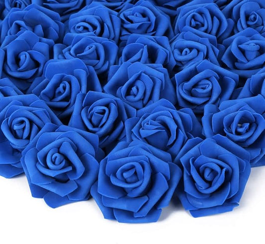 Artificial Rose Flower Heads, 100pcs Royal Blue Fake Roses Artificial Flower Foam Rose for DIY Wedding Bouquets Centerpieces Arrangements Party Baby Shower Home Decor (Stemless, Royal Blue)
