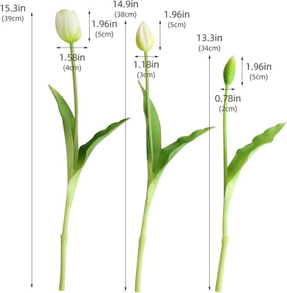 Artificial Flowers 15pcs Fake Tulips Real Touch, Faux Latex Tulips Flowers with Gift Box Soft Faux Tulips Bouquets Arrangements for Party Wedding Home Room Decoration(3 Colors)