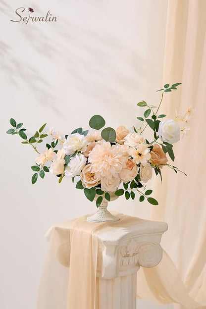 Serwalin Artificial Flowers Combo Box Set Champagne Fake Flowers for DIY Table Centerpieces for Thanksgivings Day Bridal Wedding Decorations Silk Floral Arrangements Party Baby Shower Decor