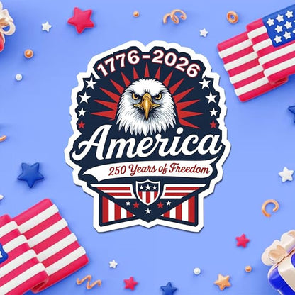 HANDICHI Design 5-Pack 2 Inch USA 250th Anniversary Stickers – Bald Eagle “250 Years of Freedom” Patriotic Vinyl Decals 1776-2026 for Cars, Laptops & Scrapbooks