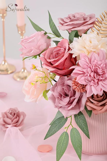 Serwalin Artificial Flowers Dusty Pink Silk Fake Flowers for DIY Wedding Bouquets Cake Flowers Spring Decor Table Centerpieces Arrangements Baby Shower Decoration