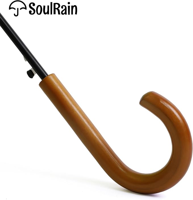 SoulRain 16 Ribs 48" Stick Umbrella Auto Open Solid Color Fashionable and Simple，Arc Classic Wood Handle，Windproof Unbreakable Stick Rain Umbrella