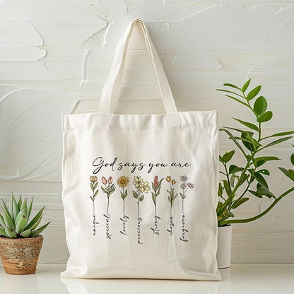 Aesthetic Canvas Tote Bag, Floral Pattern, Medium Size, Female, Eco-friendly, Double-sided Design