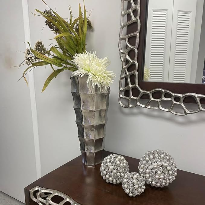 Modern Day Accents 3878 Facetas Perla 4" Silver Cristal & Pearl Spheres - Set of 2, Home Decor, Coffee Table Decor, Decorative Balls, Gem Sphere Ball, Modern Home Decor, Bowl fillers, Gemstone