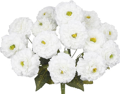 2 Pcs Artificial Flowers Spring Summer Outdoor Flowers White Zinnias Silk Flowers with Stems Zinnia Elegans Artificial Zinnias for Outdoors Floral Arrangements Table Centerpieces Wedding Decor