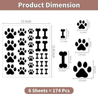 AOWDIAO 174 Pcs Dog Paw Decals - Peel and Stick Vinyl Wall Stickers for Dog's Room, Playroom & Party Decor