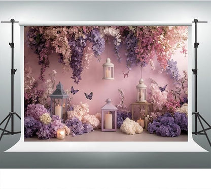 YongFoto Elegant Flower Wall Backdrop 6x4ft Floral Butterfly Candle Photography Background Baby Bridal Shower Wedding Girl Birthday Party Banner Room Decor Portrait Photoshoot Wallpaper Photo Booth