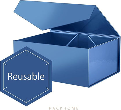PACKHOME 6 Gift Boxes 9x6.5x3.8 Inches, Rectangle Collapsible Boxes with Magnetic Lids for Gift Packaging (Glossy Navy)