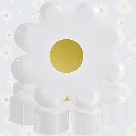 40pcs Daisy Paper Plates Disposable Daisy Flower Shaped Dinner Plates Groovy Party Plates Summer Retro Boho Hippie Dessert Paper Tray for Birthday Wedding Party Supplies (7 inch/White Daisy)