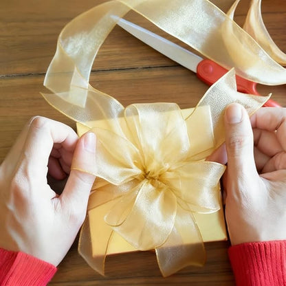 1-1/2 Inch Champagne Gold Sheer Organza Ribbon for Bow Making, Gift Wrapping, Christmas Decoration, 50 Yards/Roll
