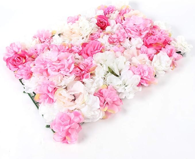 20 Pack Artificial Flower Wall Panels 24" x 16" Pink&White Faux Hydrangea and Rose Artificial Flower Backdrop Panels for Wedding Party Event Flower Wall Decor