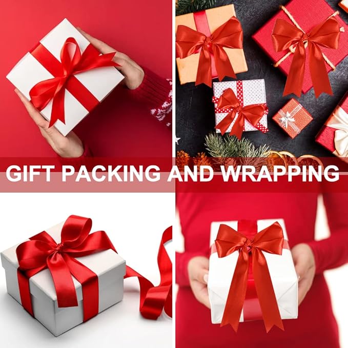 TONIFUL Red Satin Ribbon 1 Inch X 25yds Solid Silk Ribbons for Gift Wrapping, Craft, Floral Bouquets, Valentine's Day Christmas Gift Wrapping, Party Wedding Decoration