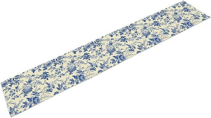 Vintage Blue Floral Table Runner, Retro Country Flowers Botanical Design Table Runner for Kitchen Dining Home Party Outdoor Indoor Decor, 13x120 Inch