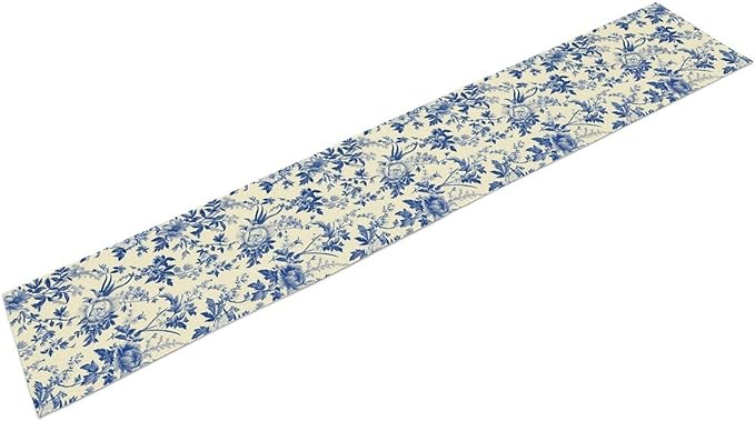 Vintage Blue Floral Table Runner, Retro Country Flowers Botanical Design Table Runner for Kitchen Dining Home Party Outdoor Indoor Decor, 13x108 Inch