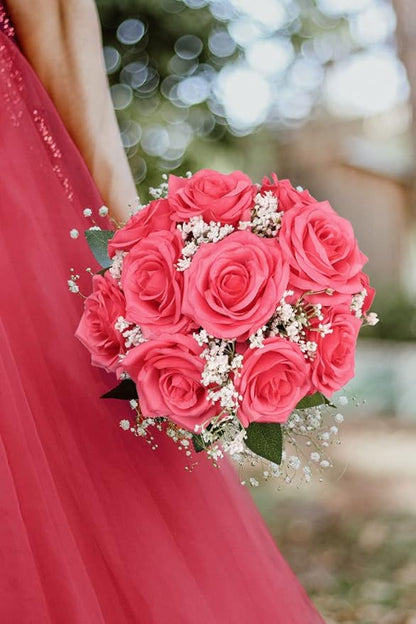 Artificial Rose Flower Coral Flowers Silk Flowers 12 pcs with Long Stem Silk Roses Bouquet for Wedding Bridal Shower Party Home Decoration
