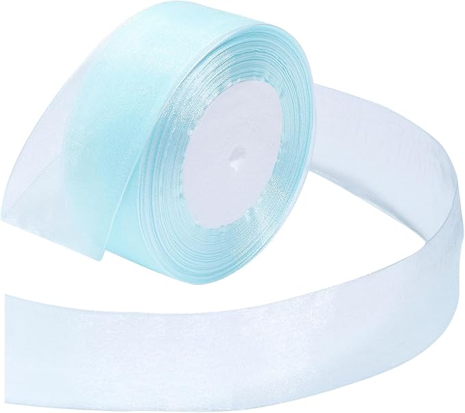 Light Blue Ribbon for Gift Wrapping 1-1/2 inch Sheer Organza Ribbon for Flower Bouquet Tulle Chiffon Ribbons for Wedding Invitations Christmas Decorations Crafts 50 Yards
