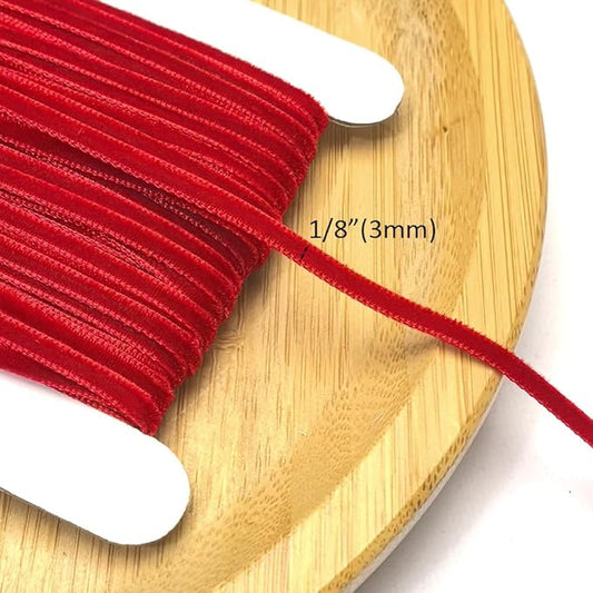 Chenkou Craft Christmas Red 25 Yards 1/8" Velvet Ribbon Lots Bulk (Red, 1/8"(3mm))