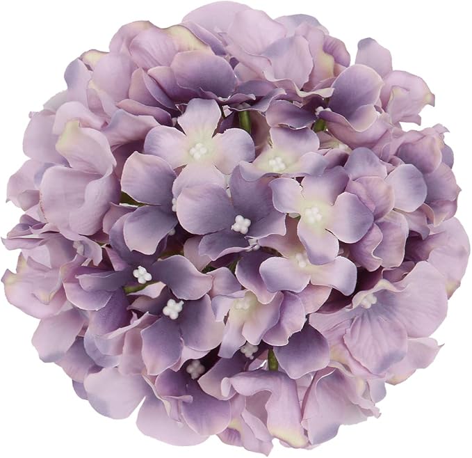 Flojery Silk Hydrangea Heads Artificial Flowers Heads with Stems for Home Wedding Decor,Pack of 10 (Dream Purple)