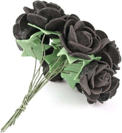 Efavormart 48 Roses | 4" Tall Black Real Touch Artificial DIY Foam Rose Flowers with Stem, Craft Rose Buds
