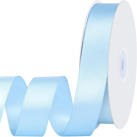 Blue Ribbon 1 Inch 60 Yards Double-Sided Light Baby Blue Satin Ribbon for Baby Bridal Shower Party Nursery Decor Wedding Hair Bows Christmas Gift Wrapping