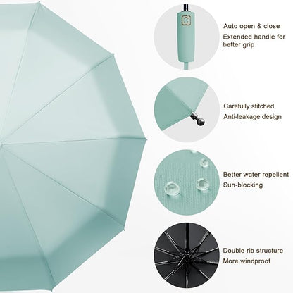 2-Pack Windproof, Waterproof, UV-Blocking Portable Travel Umbrella, Compact Sun & Rain Folding Umbrella, Double Rib Structure, Large Auto Open and Close Car Umbrella