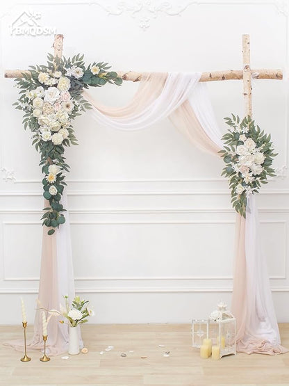 Faux Flowers Arch Flowers with Drapes (Set of 4) Wedding Decor and Wedding Arch Draping Artificial Flower Arrangements Decorations for Reception (White)