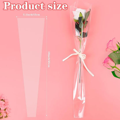 FOIMAS Flower Sleeves Bags,100Pcs Single Rose Packaging Bags for Mother'S Day Valentine's Day Flower Wrapping Party Supply Wedding Graduation Gift