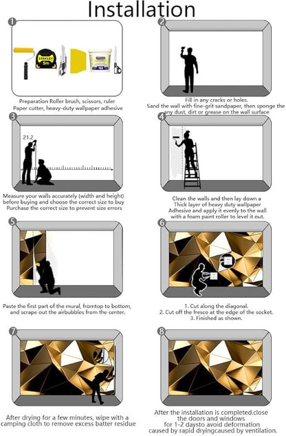 Golden 3D Geometric Lines Wallpaper for Large Background Wall murals, for Sofa Background Wall, TV Background Wall(Non-self-Adhesive)