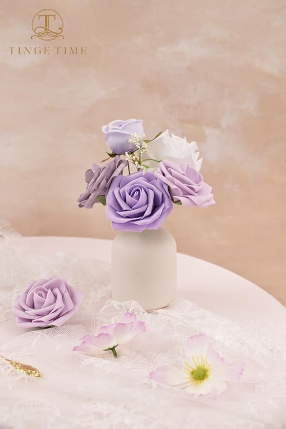 TINGE TIME Artificial Flowers White & Paisley Purple Flower Combo for DIY Wedding Bouquets Table Centerpieces Arrangements Party Baby Shower Home Decorations