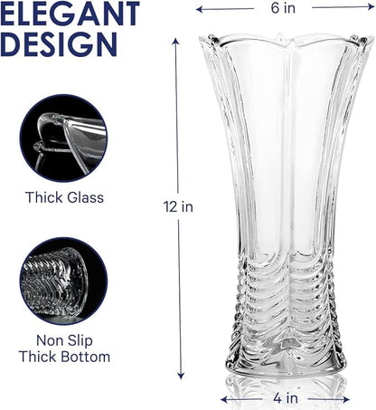 CS Crystal Vase 12-inch high, Water Ripple Design, for Flowers & Decor. Lovely Nice Shiny Piece. Perfect as a Gift, Suitable for All Occasions.
