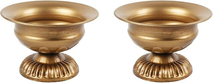 2 Pcs Small Gold Vase for Flowers Classy Designed Metal Urn Planter for Centerpieces Wedding Galvanized Finish Flower Holder Vase for Living Room Home Decor, 3.94" H