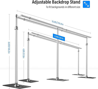 soonpho 10x20ft Heavy Duty Backdrop Stand Kit Double Crossbar Pipe and Drape Stand Kit Metal Frame with Flat Base for Wedding, Birthday Party Event, Banquet Decorations and Trade Shows