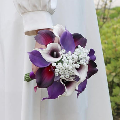 S_SSOY Wedding Bouquet Bride,Bride Bridal Bouquet Bridesmaid Artificial Flowers for Ceremony Anniversary Party Bridal Shower Decoration Wedding Bouquets (Purple Calla Lily)