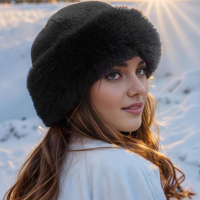 Faux Fur Bucket Hat, Womens Winter Plush Fluffy Furry Mink Hats Warm Thickened Fisherman Cap for Girls Women
