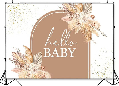 InMemory Boho Baby Shower Backdrop Decorations for Girl Pampas Floral Arch Hello Oh Baby Backdrops Banner Sign Photography Background for Girls Bohemian Baby Shower Party Decor Photo Booth Props 6x4ft