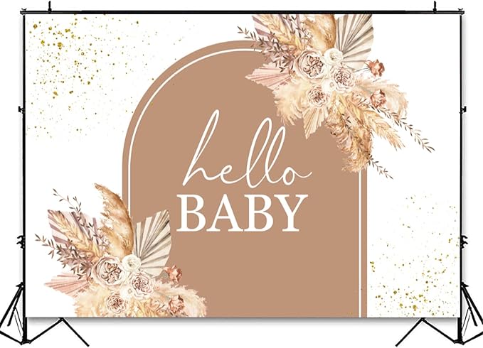 InMemory Boho Baby Shower Backdrop Decorations for Girl Pampas Floral Arch Hello Oh Baby Backdrops Banner Sign Photography Background for Girls Bohemian Baby Shower Party Decor Photo Booth Prop 10x7ft