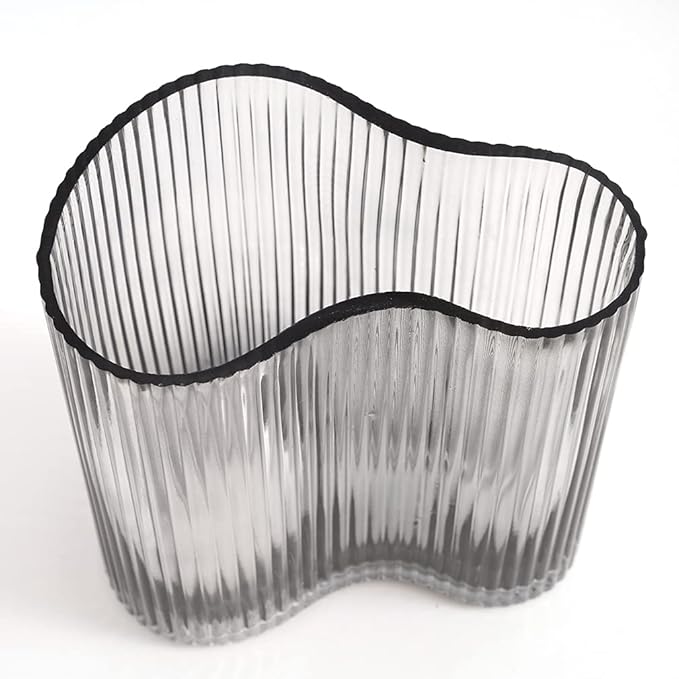 Glass Vase for Centerpieces,Modern Large Vase for Flowers,Footprint Shape Striped Bottle for Home,Office Restaurant Desk Decor 8.3 Inch(Gray)