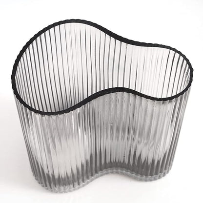 Glass Vase for Centerpieces,Modern Large Vase for Flowers,Footprint Shape Striped Bottle for Home,Office Restaurant Desk Decor 8.3 Inch(Gray)