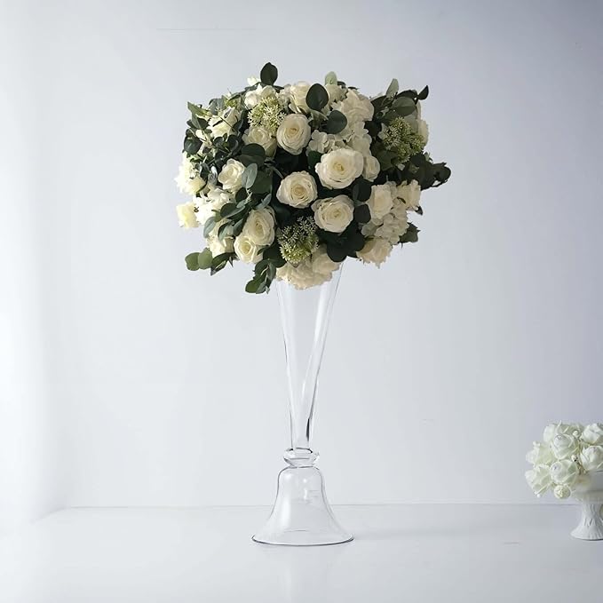 Efavormart Set of 2 | 24" Clear Reversible Clarinet Glass Trumpet Vase, Tall Glass Vases Wedding Event Home Decor