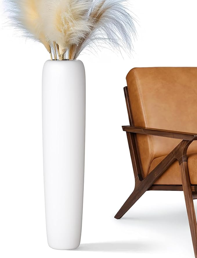 27.5" White Vase for Home Decor - Tall Floor Vase for Living Room, Bedroom, Office - Elegant Minimalist Tall Vases for Large Dried Stems, Pampas Grass, Artificial Branches