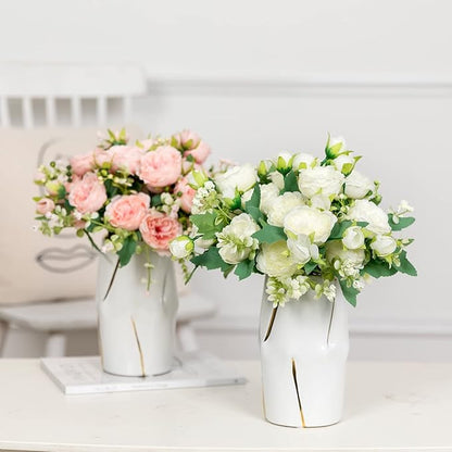 Floweroyal 4 Bunches Peony Artificial Flowers White Flowers Silk Peonies Bouquets for Wedding Party Table Centerpieces Floral Arrangement Home Kitchen Decor.
