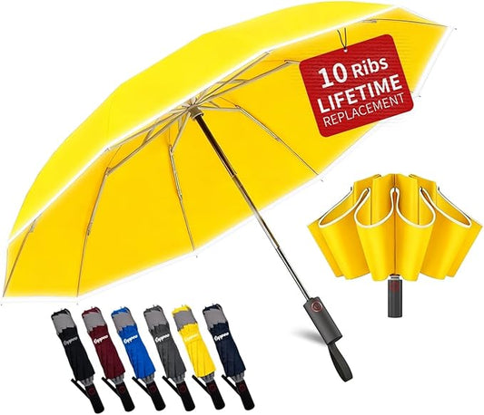 4-in-1 Inverted Travel Umbrella Compact, Automatic Large Umbrellas for Rain & Sun, Portable Windproof Umbrella for Backpack, Reverse Folding Umbrella for UV with Reflective Strips,Lightweight