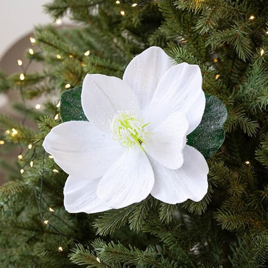 Artificial Magnolia Flowers with Glitter, Foldable Christmas Tree Decor for Holiday, Wedding, Home Vase Arrangements (Gold)